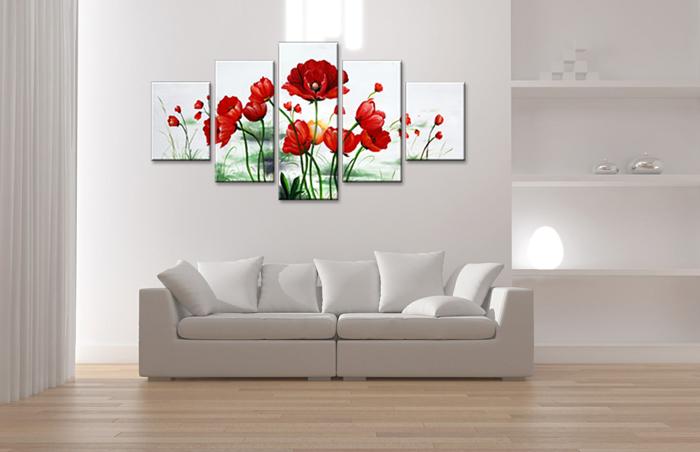 Rotes Blumen Leinwandbild 5-teilig - 150x80cm mit Rahmen – Ansicht 2