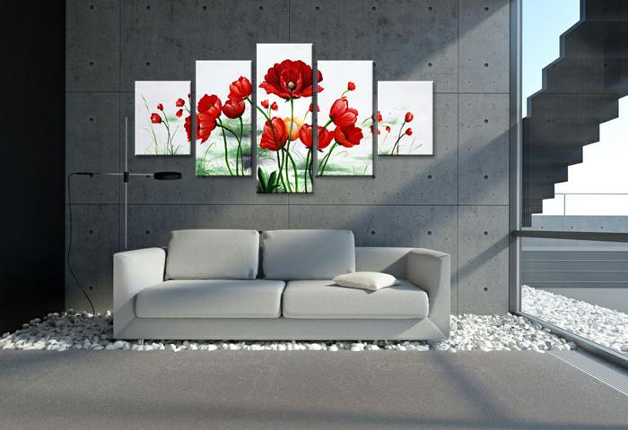 Rotes Blumen Leinwandbild 5-teilig - 150x80cm mit Rahmen – Ansicht 3