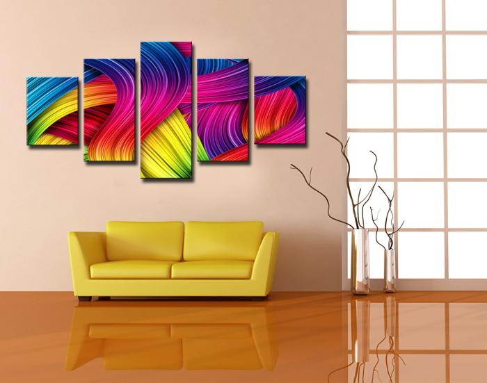 Abstraktes Leinwandbild 150x80 cm – 5-teiliges Wandbild – Ansicht 2