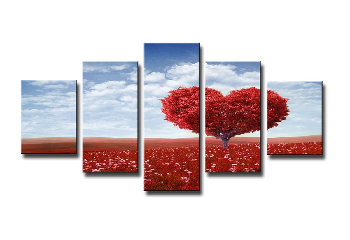 Leinwandbild Herz - 5teiliges Wandbild 150x80cm mit Rahmen