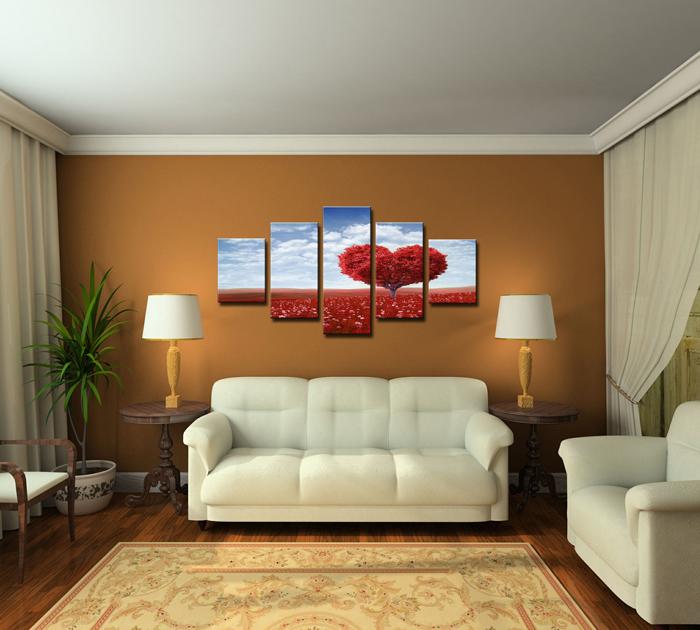 Leinwandbild Herz - 5teiliges Wandbild 150x80cm mit Rahmen – Ansicht 3