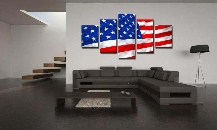 USA Flagge Leinwandbild 5-teilig - 150x80cm mit Rahmen – Ansicht 3