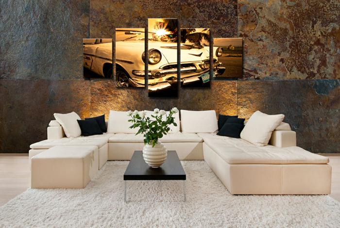 Leinwandbild Auto - 5teiliges Wandbild 150x80cm mit Rahmen – Ansicht 3