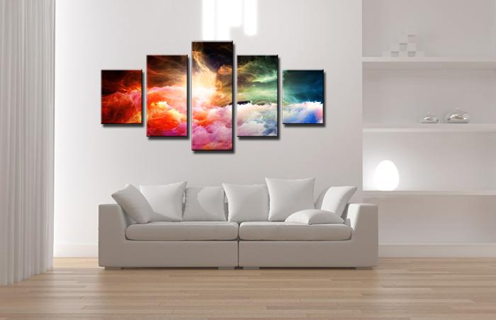Abstraktes Leinwandbild 150x80 cm - 5-teilig mit Rahmen – Ansicht 3