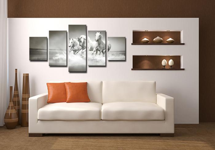 Leinwandbild Pferde 150x80 cm - 5teiliges Wandbild fertig gerahmt – Ansicht 3