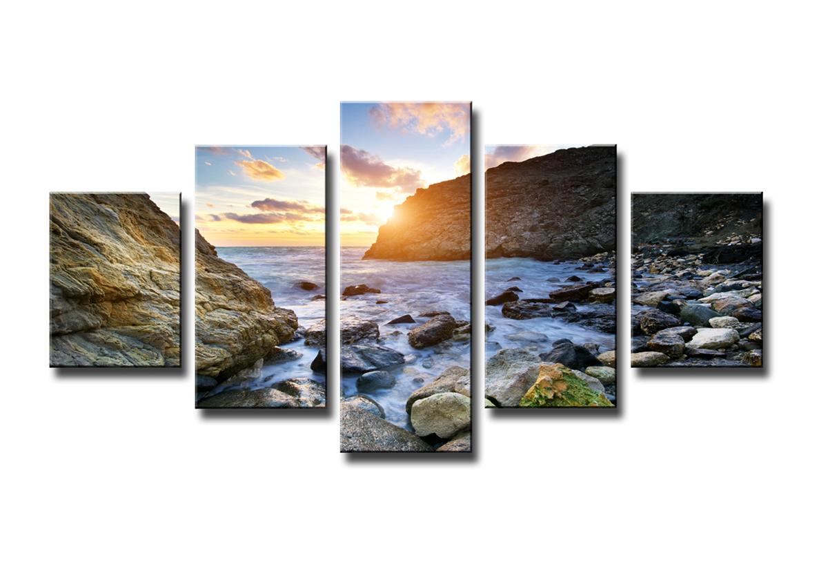Strand Leinwandbild 5-teilig 150x80cm mit Rahmen