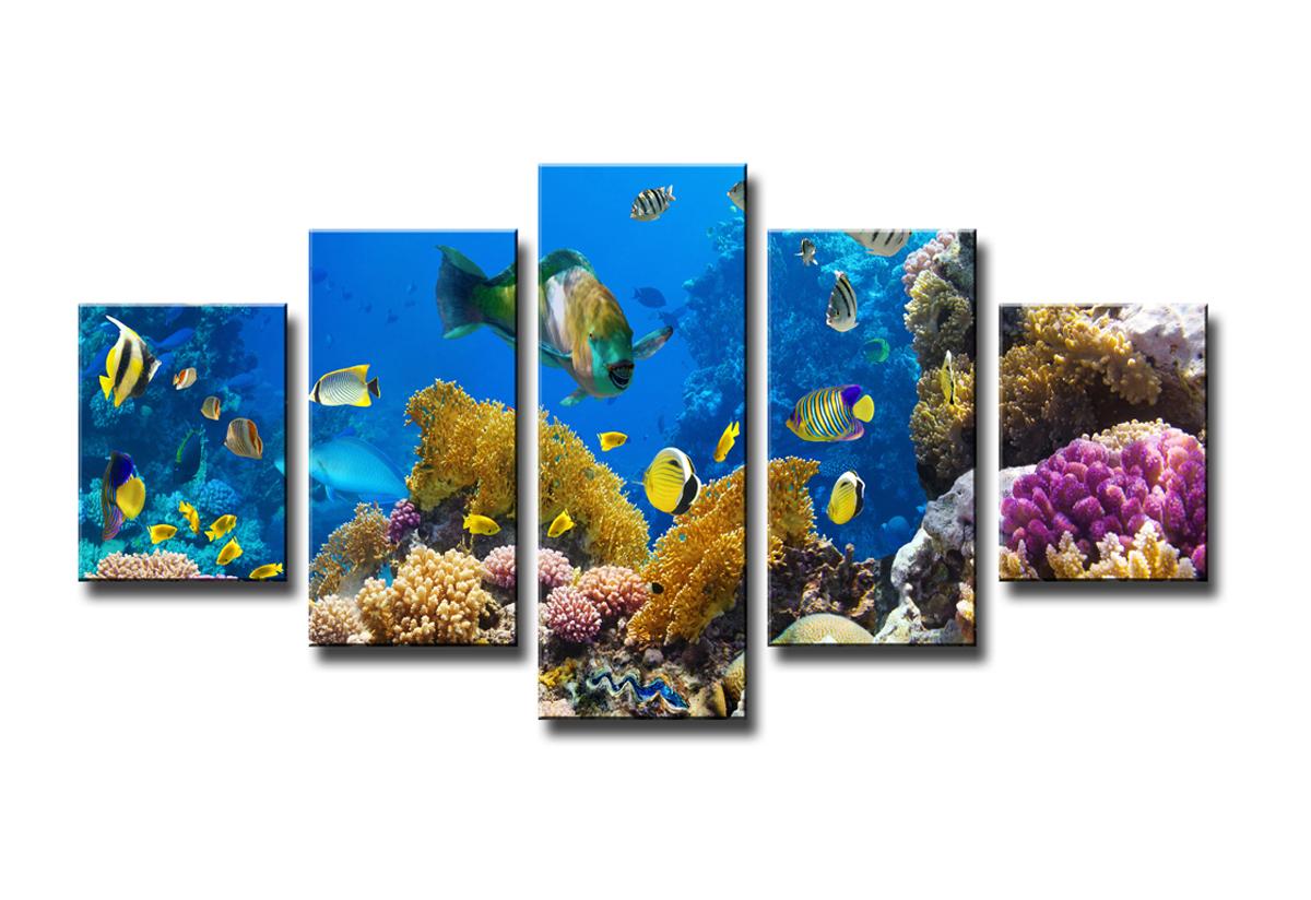Leinwandbild Unterwasserwelt - 150x80 cm Wandbild 5-teilig