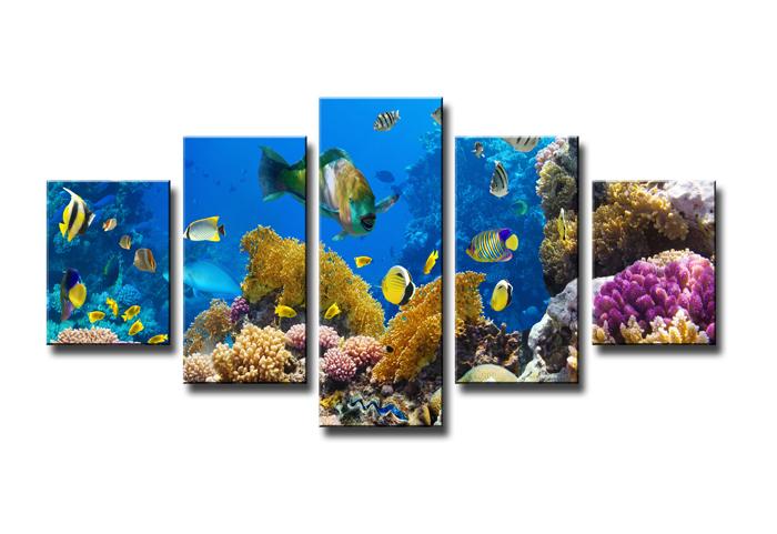 Leinwandbild Unterwasserwelt - 150x80 cm Wandbild 5-teilig – Ansicht 4
