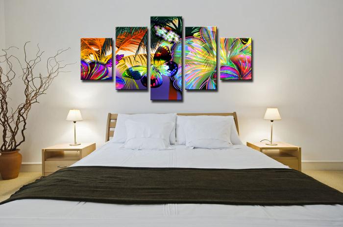 Buntes Leinwandbild Schmetterlinge im Wald - 5-teilig XXL – Ansicht 2