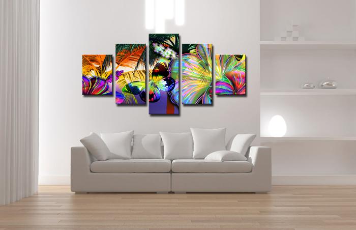 Buntes Leinwandbild Schmetterlinge im Wald - 5-teilig XXL – Ansicht 3