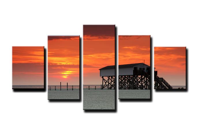 Leinwandbild Sonnenuntergang am Steg - 5-teiliges Wandbild XXL – Ansicht 4