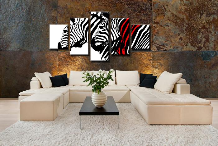 Zebra Leinwandbild 150x80cm - 5teilig fertig gerahmt – Ansicht 2