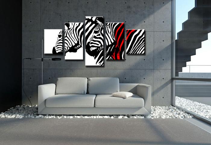 Zebra Leinwandbild 150x80cm - 5teilig fertig gerahmt – Ansicht 3