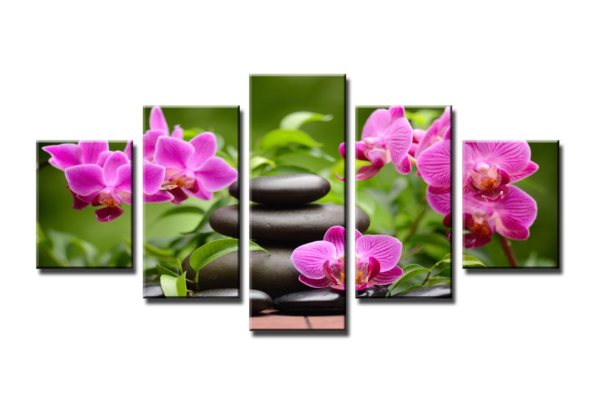 Leinwandbild Orchideen Spa - 5teilig 150x80cm mit Rahmen