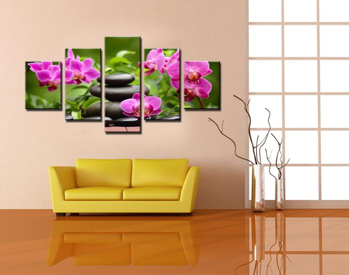 Leinwandbild Orchideen Spa - 5teilig 150x80cm mit Rahmen – Ansicht 2