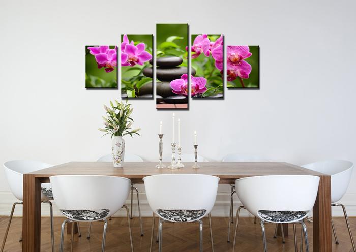 Leinwandbild Orchideen Spa - 5teilig 150x80cm mit Rahmen – Ansicht 3