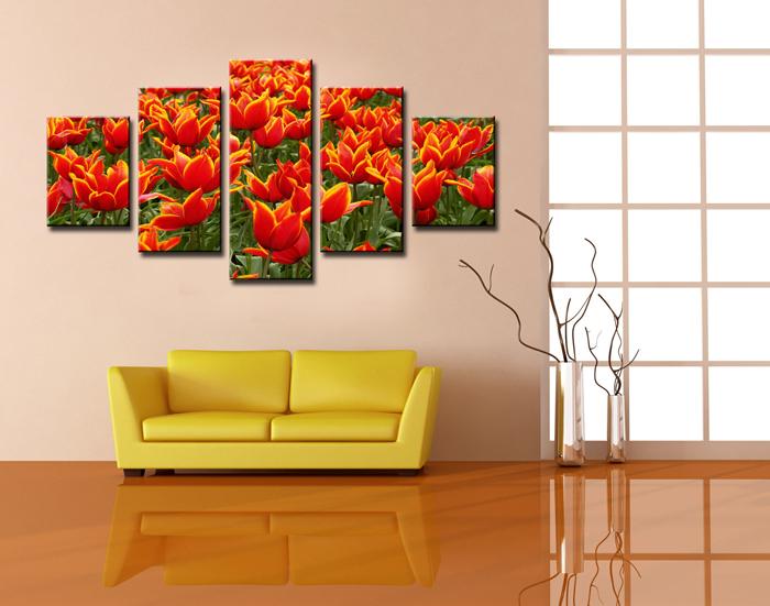Leinwandbild Tulpen - 5 teiliges Wandbild 150x80 cm – Ansicht 2