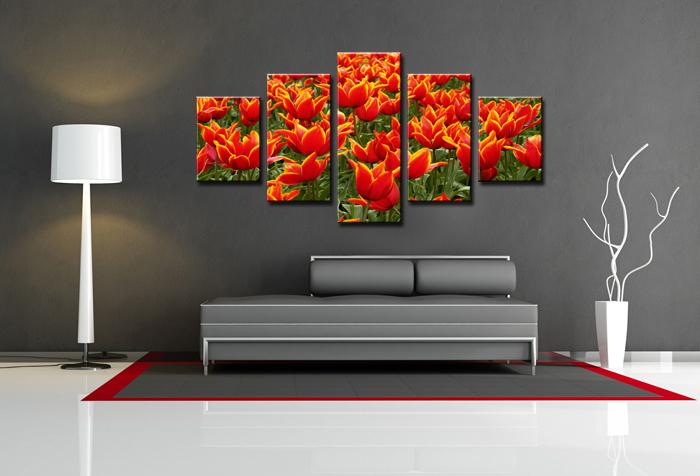 Leinwandbild Tulpen - 5 teiliges Wandbild 150x80 cm – Ansicht 3