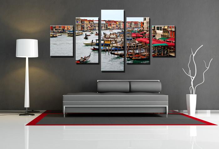 Leinwandbild Gondeln - 5teilig 150x80cm mit Rahmen – Ansicht 2