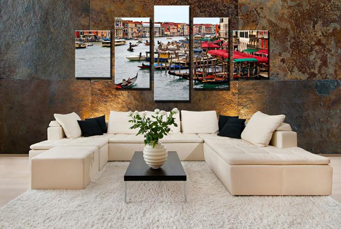 Leinwandbild Gondeln - 5teilig 150x80cm mit Rahmen – Ansicht 3