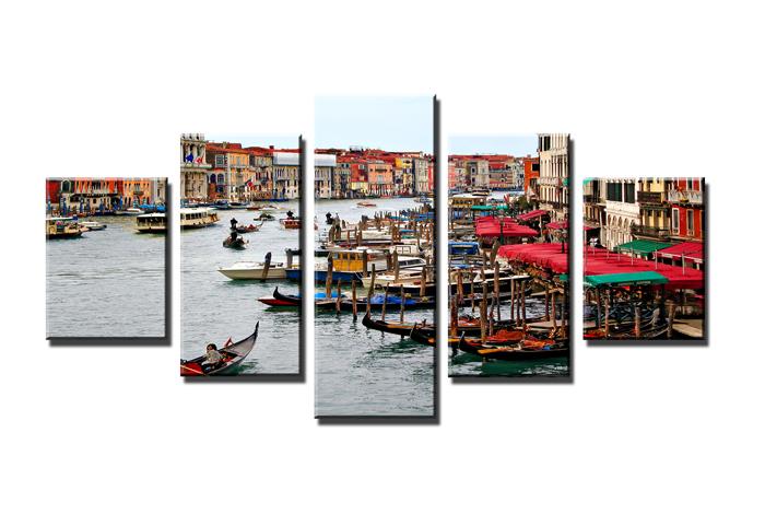 Leinwandbild Gondeln - 5teilig 150x80cm mit Rahmen – Ansicht 4