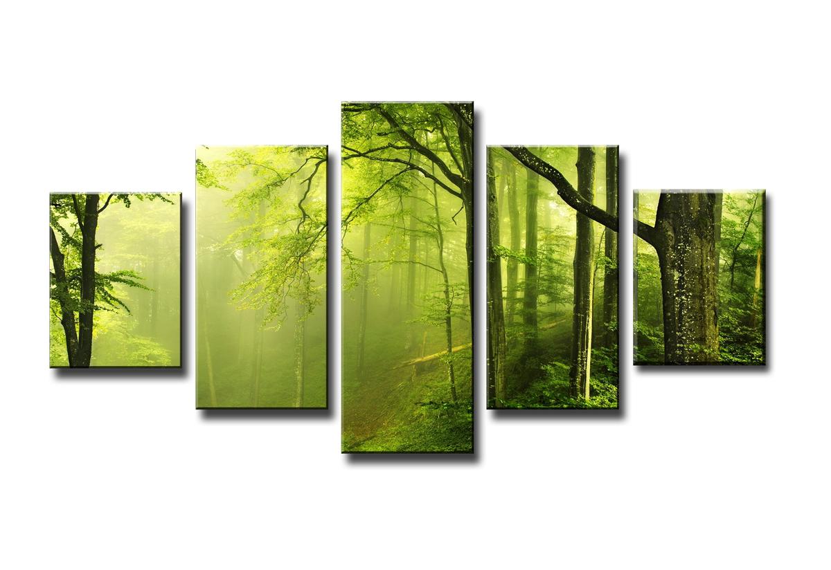 Leinwandbild Wald 150x80cm - 5teiliges Wandbild mit Rahmen