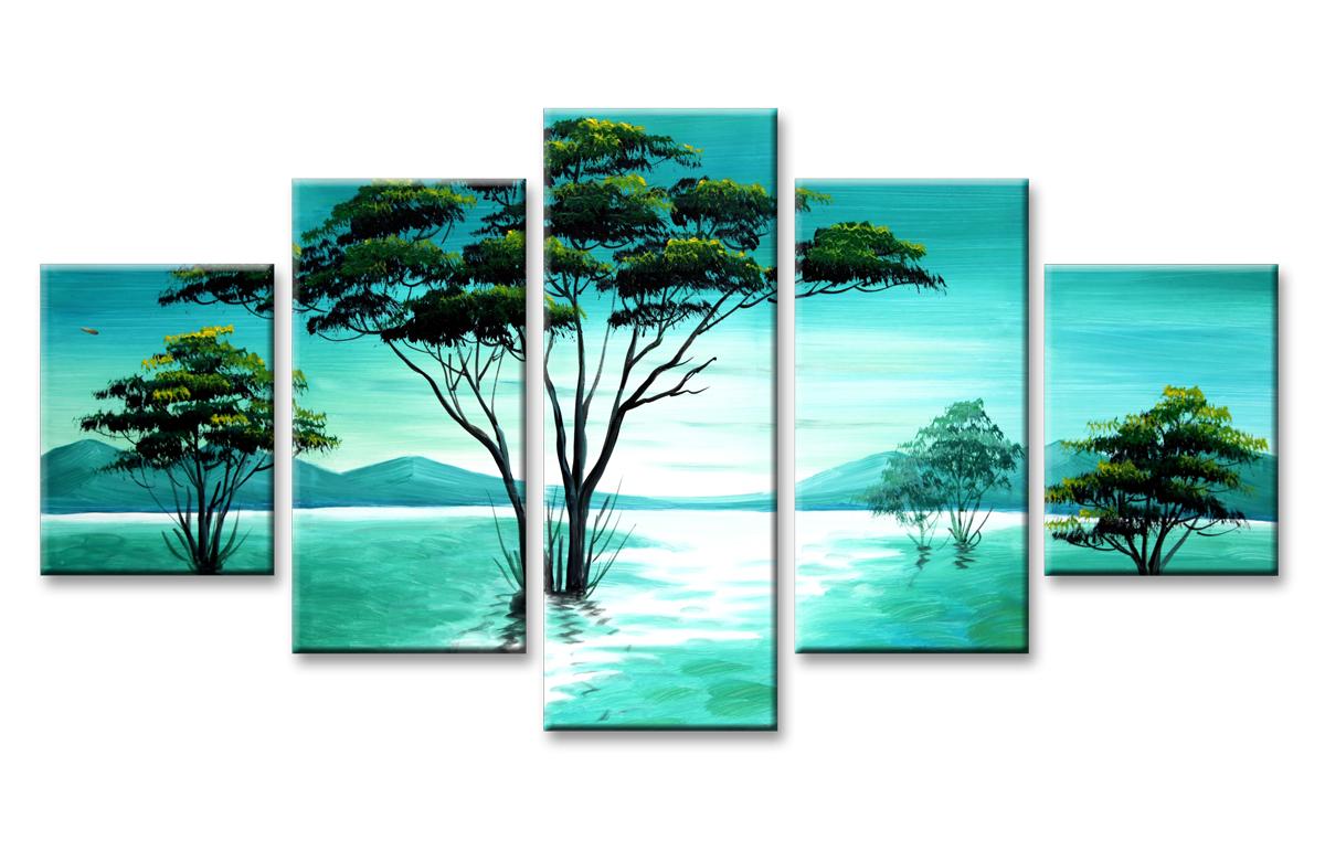 Leinwandbild Baum am See – 5-teilig modernes Wandbild 150x80 cm