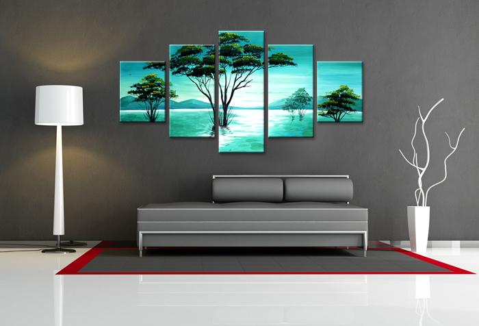 Leinwandbild Baum am See – 5-teilig modernes Wandbild 150x80 cm – Ansicht 2