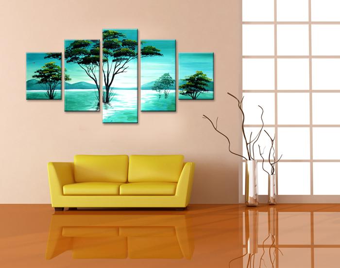 Leinwandbild Baum am See – 5-teilig modernes Wandbild 150x80 cm – Ansicht 3
