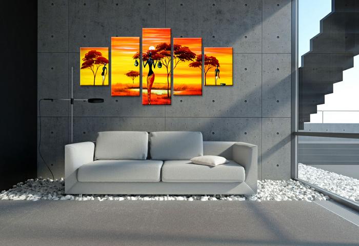 Abstraktes Leinwandbild Baum mit Sonnenuntergang 150x80 cm – Ansicht 2