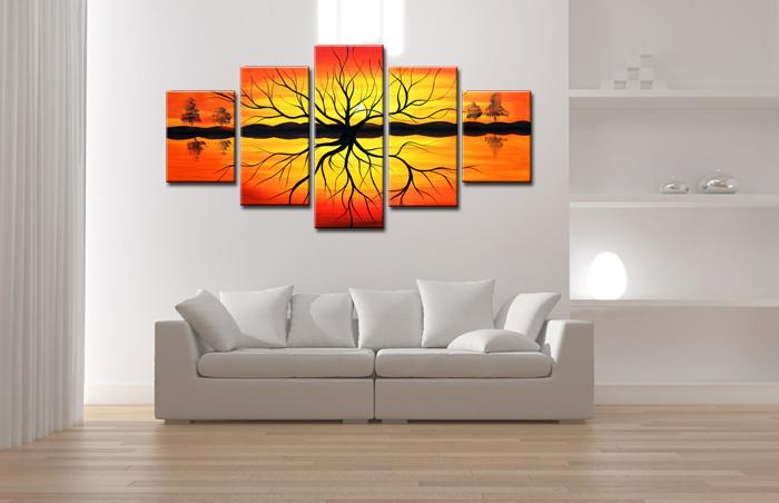 Abstraktes Leinwandbild Baum mit Sonnenuntergang 150x80 cm – Ansicht 3