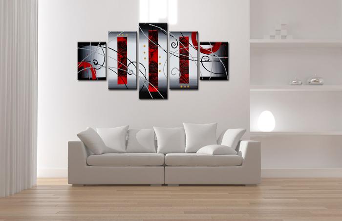 Abstraktes Leinwandbild Rot - 150x80cm 5-teiliges XXL Wandbild – Ansicht 3