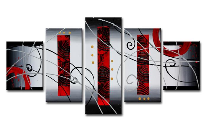 Abstraktes Leinwandbild Rot - 150x80cm 5-teiliges XXL Wandbild – Ansicht 4