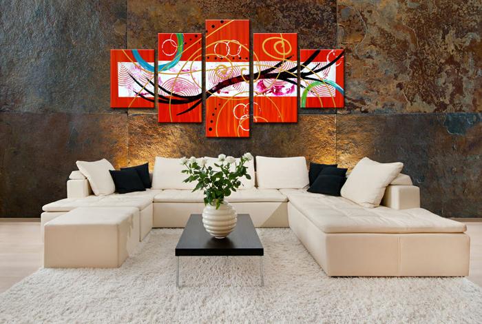 Abstraktes Leinwandbild 150x80cm - 5-teiliges Wandbild fertig gerahmt – Ansicht 2