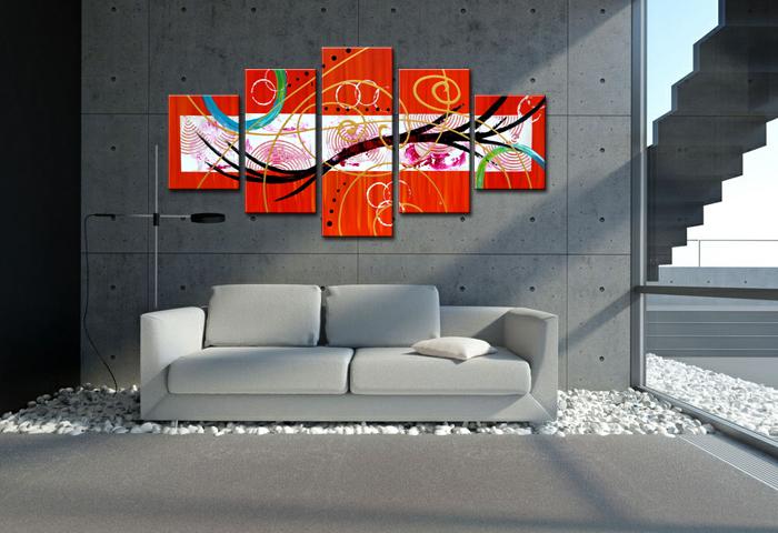 Abstraktes Leinwandbild 150x80cm - 5-teiliges Wandbild fertig gerahmt – Ansicht 3