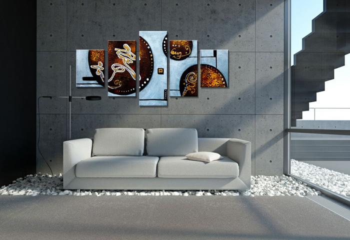 Abstraktes Leinwandbild 150x80cm - 5 teilig mit Rahmen – Ansicht 2