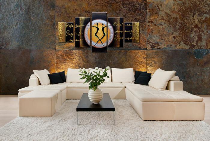 Abstraktes Leinwandbild 5-teilig 150x80 cm fertig gerahmt – Ansicht 3