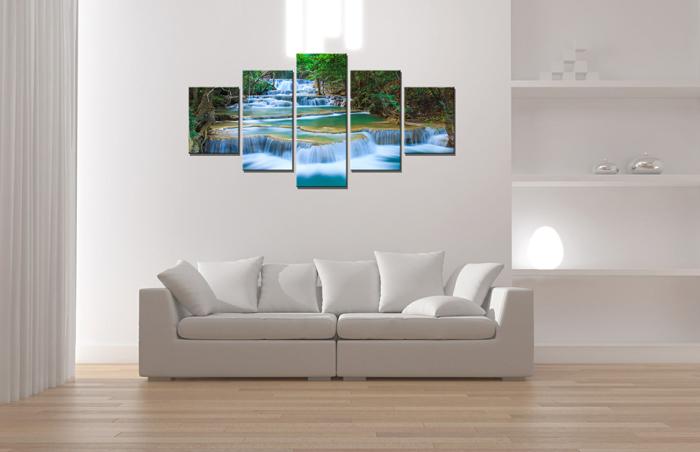 Leinwandbild Wasserfall - 5teilig 150x80cm mit Rahmen – Ansicht 3