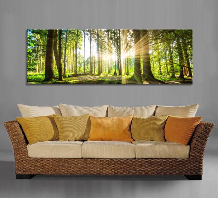 Leinwandbild Grüner Wald im Gegenlicht 120x40 cm – Ansicht 2