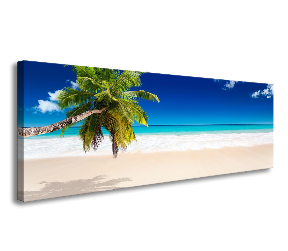 Leinwand Bild fert gerahmt tropischer Strand mit Palme 120x40 cm  5731 – Leinwandbild 120x40 cm kaufen
