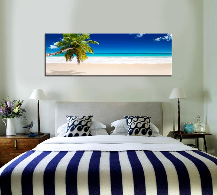 Tropisches Strandmotiv mit Palme – Leinwandbild 120x40 cm fertig gerahmt – Ansicht 3