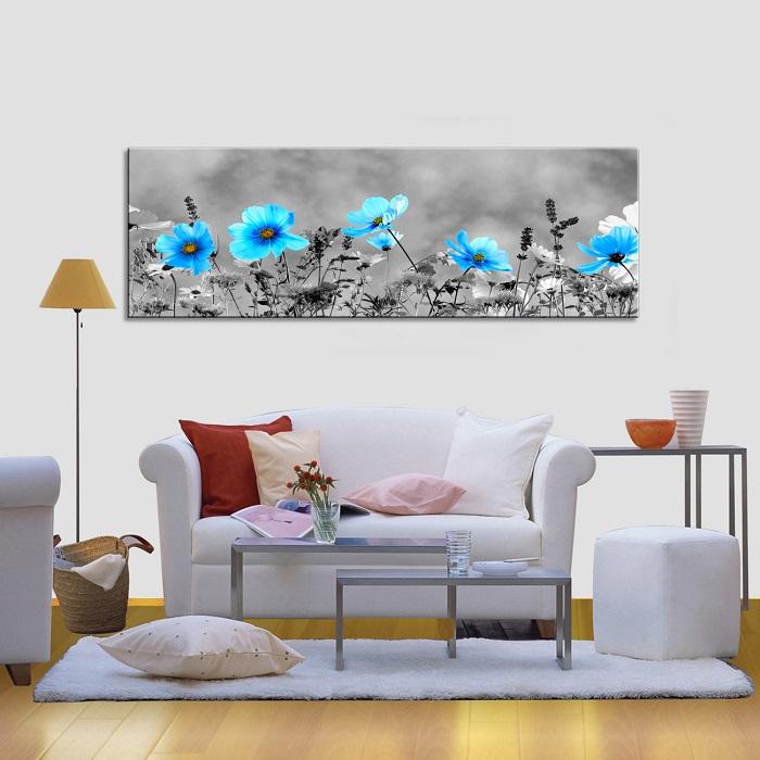 Leinwand Bild fert gerahmt blaue Blumen 120x40 cm  5733 – Ansicht 2