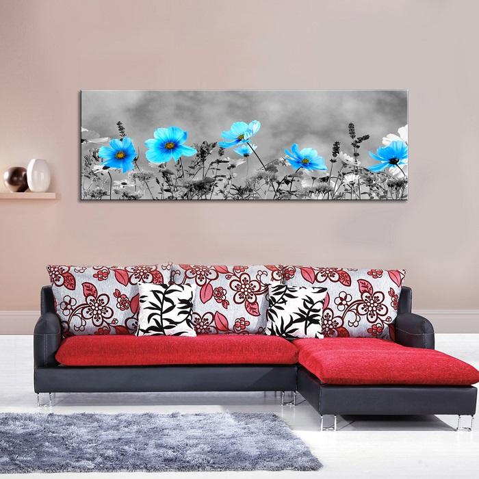 Leinwand Bild fert gerahmt blaue Blumen 120x40 cm  5733 – Ansicht 3