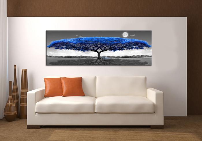 Leinwandbild blauer Baum – modernes Wandbild 120x40 cm – Ansicht 2