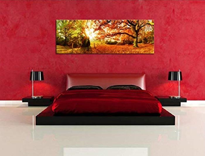 Leinwandbild Sonniger Wald – 120x40 cm mit Rahmen – Ansicht 2