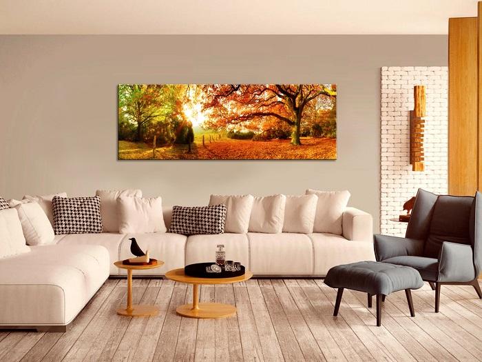 Leinwandbild Sonniger Wald – 120x40 cm mit Rahmen – Ansicht 3