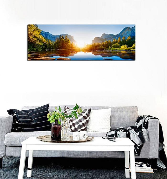 Leinwandbild Sonniger See – 120x40 cm fertig gerahmt – Ansicht 2