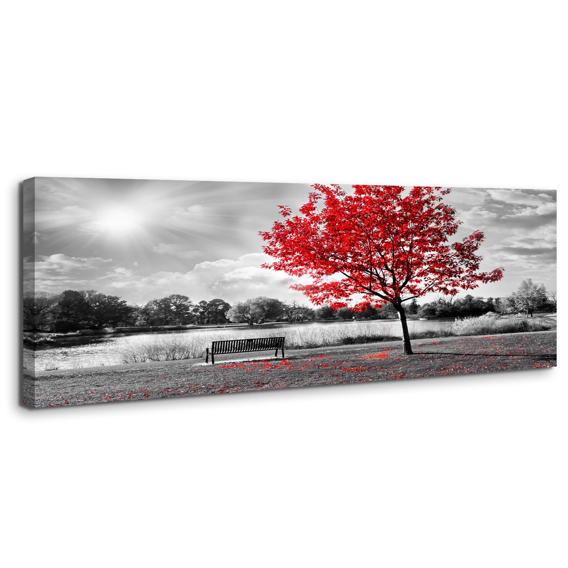 Leinwandbild roter Baum - 120x40 cm Wandbild mit Rahmen