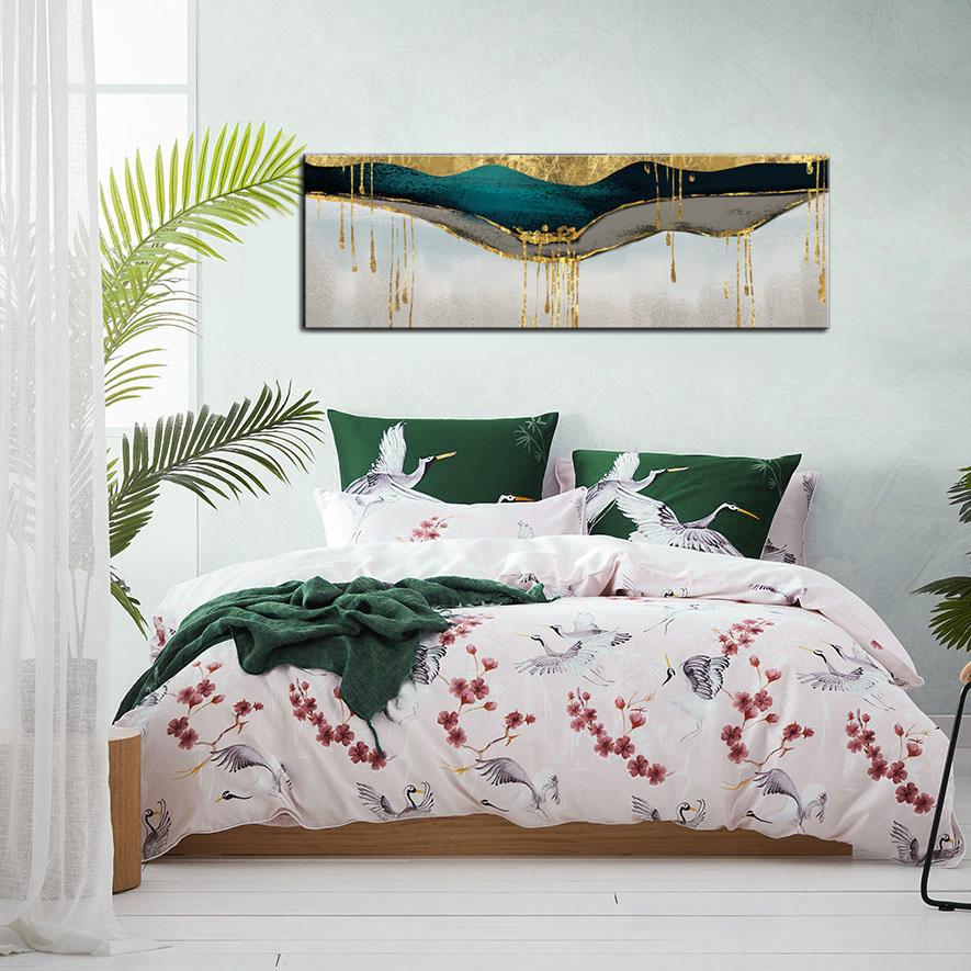 Abstraktes Leinwandbild mit Gold-Teal Design 120x40 cm – Ansicht 2