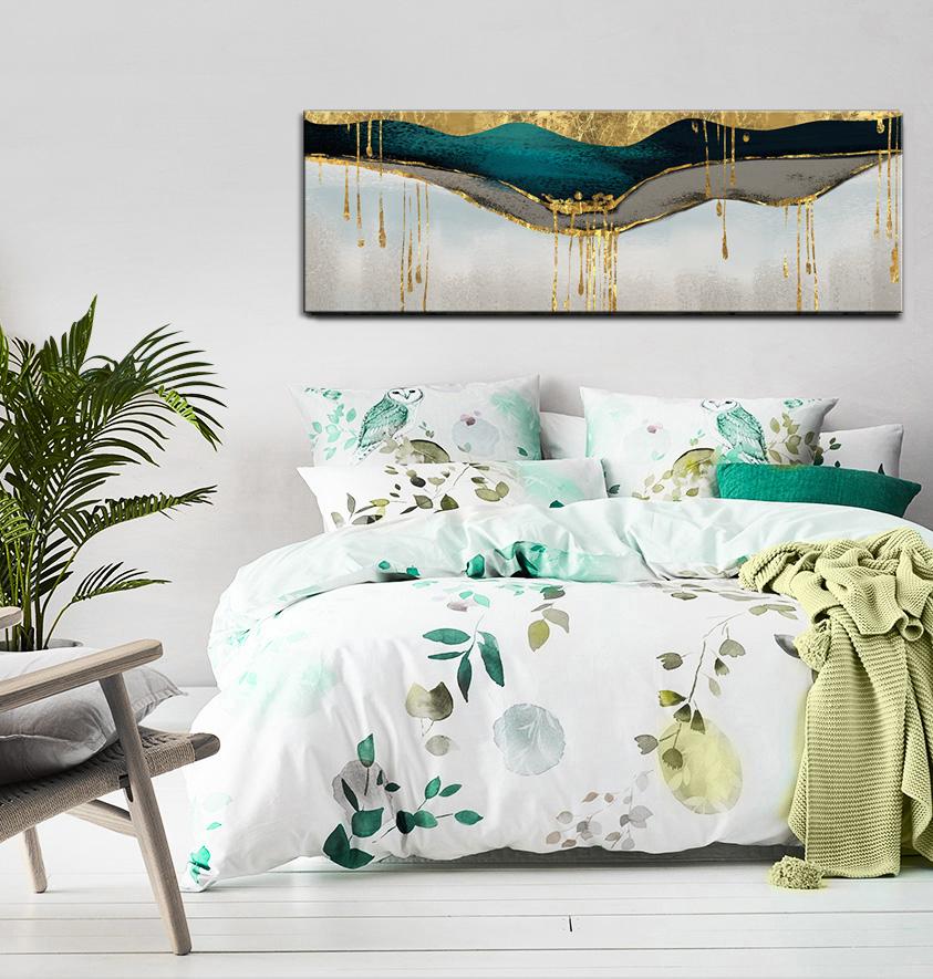 Abstraktes Leinwandbild mit Gold-Teal Design 120x40 cm – Ansicht 3